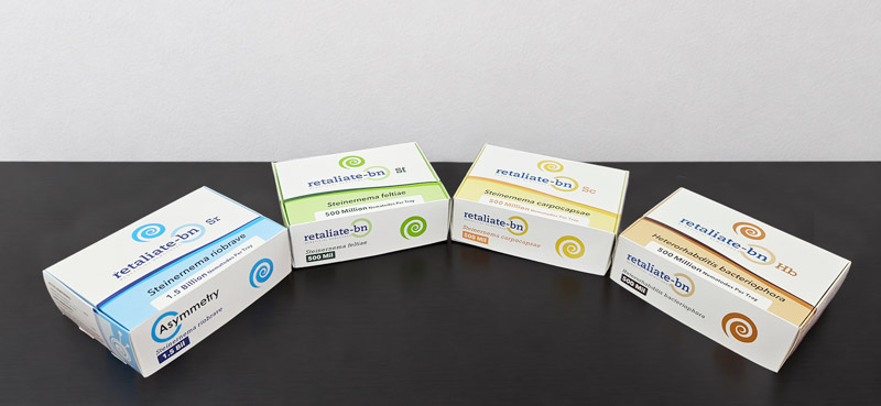 Asymmetry's Retaliate product packages sitting on a table